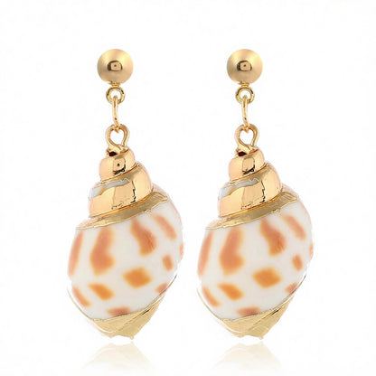 Shell and 18K Gold-Plated Drop Earrings, gold drop earrings for women, elegant gift for her, side view