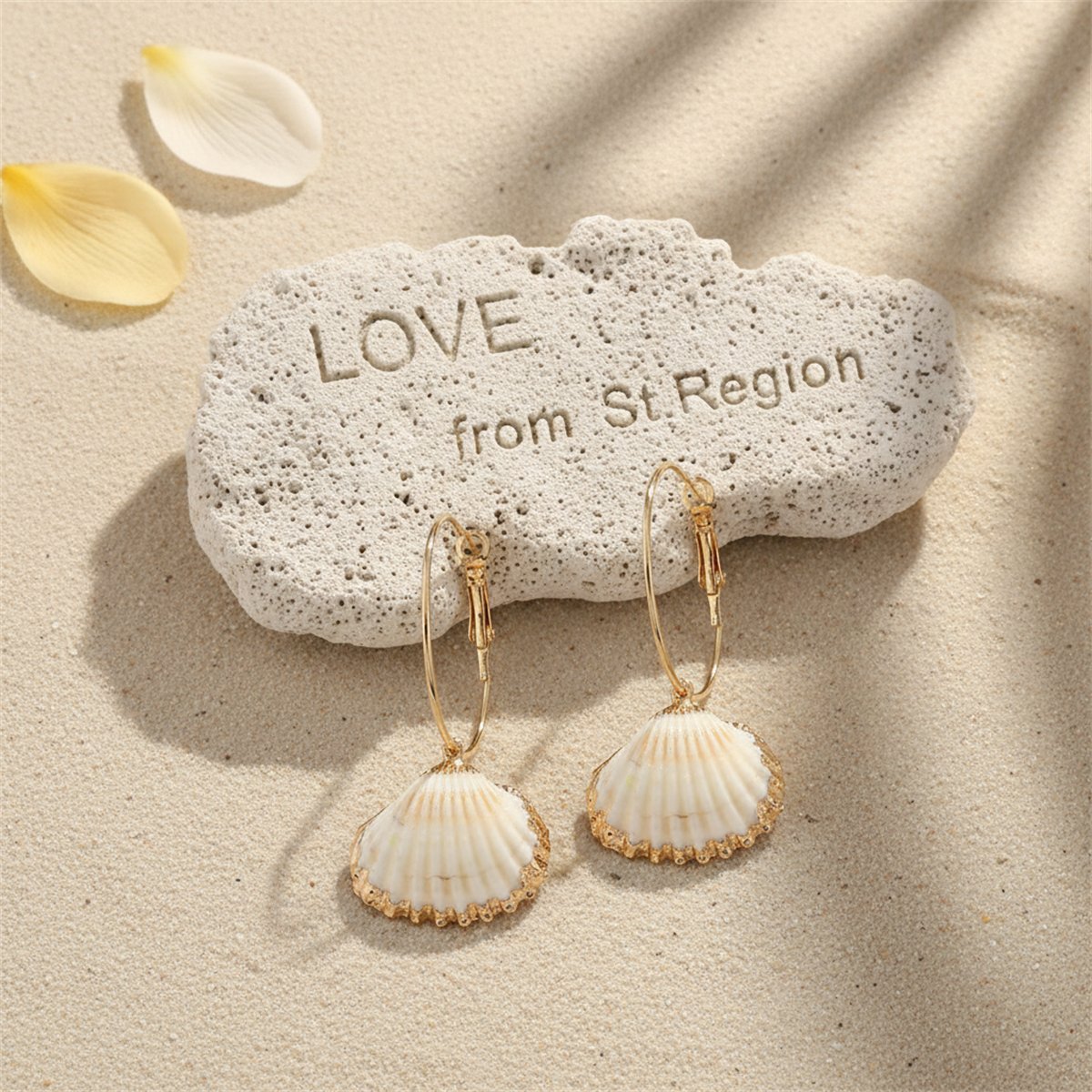 Shell and 18K Gold-Plated Charm Hoop Earrings, gold huggie earrings, elegant gift for her, lifestyle look