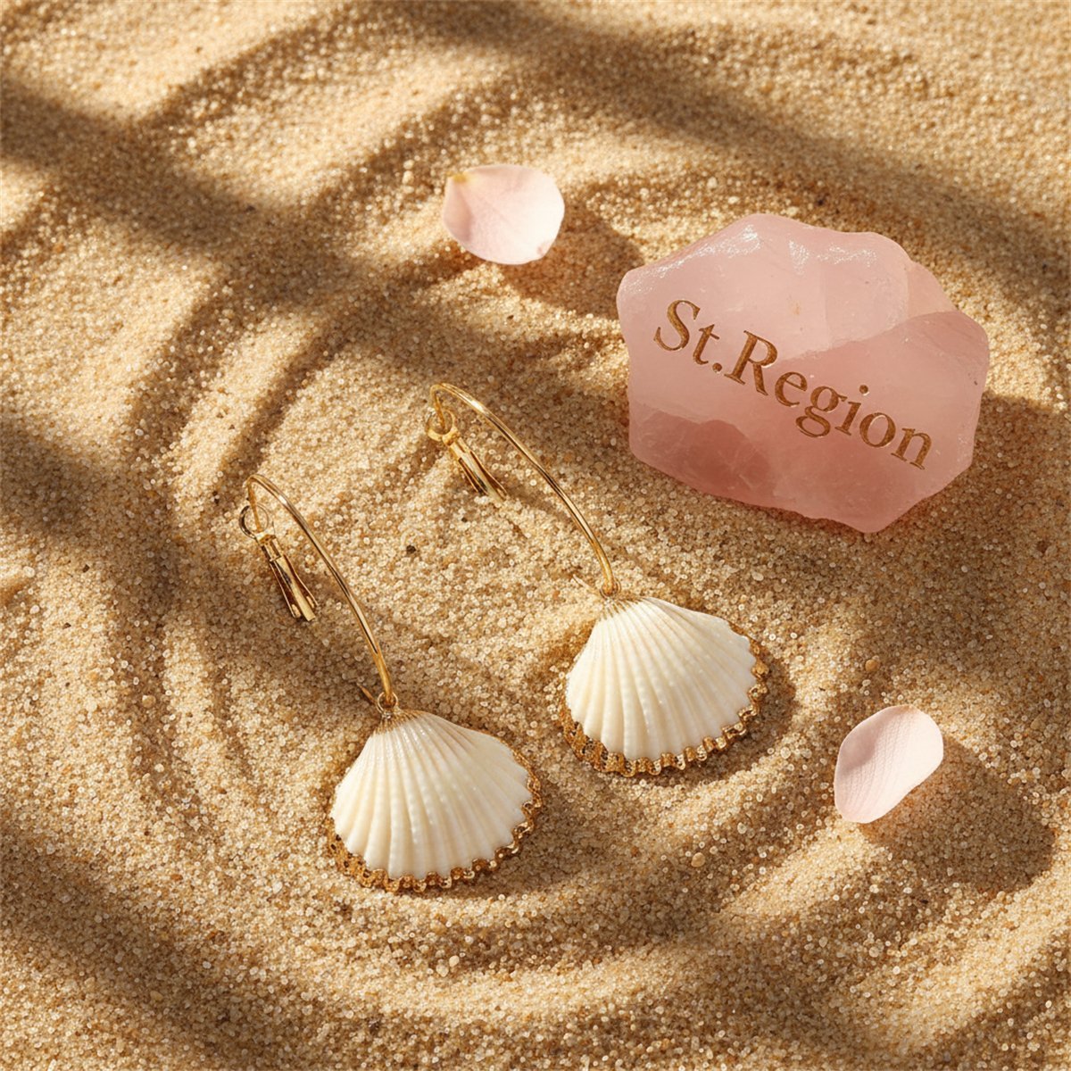 Shell and 18K Gold-Plated Charm Hoop Earrings, gold huggie earrings, elegant gift for her, detail close-up