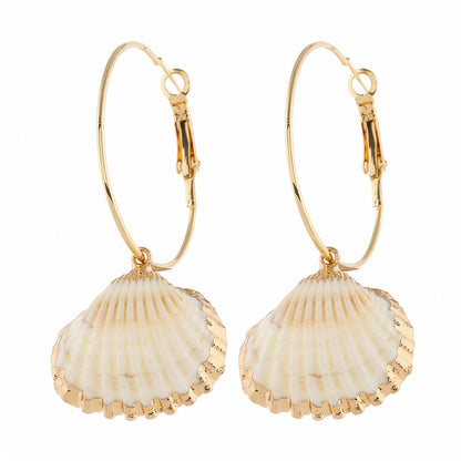 Shell and 18K Gold-Plated Charm Hoop Earrings, gold huggie earrings, elegant gift for her, side view