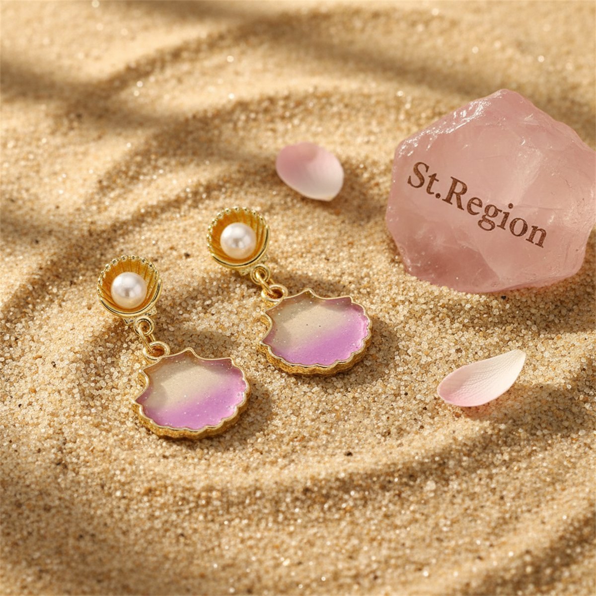 Pearl and Resin 18K Gold-Plated Shell Drop Earrings, gold drop earrings for women, everyday style, detail close-up
