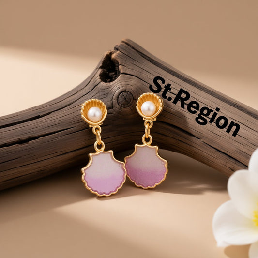 Pearl and Resin 18K Gold-Plated Shell Drop Earrings, gold drop earrings for women, everyday style, front view