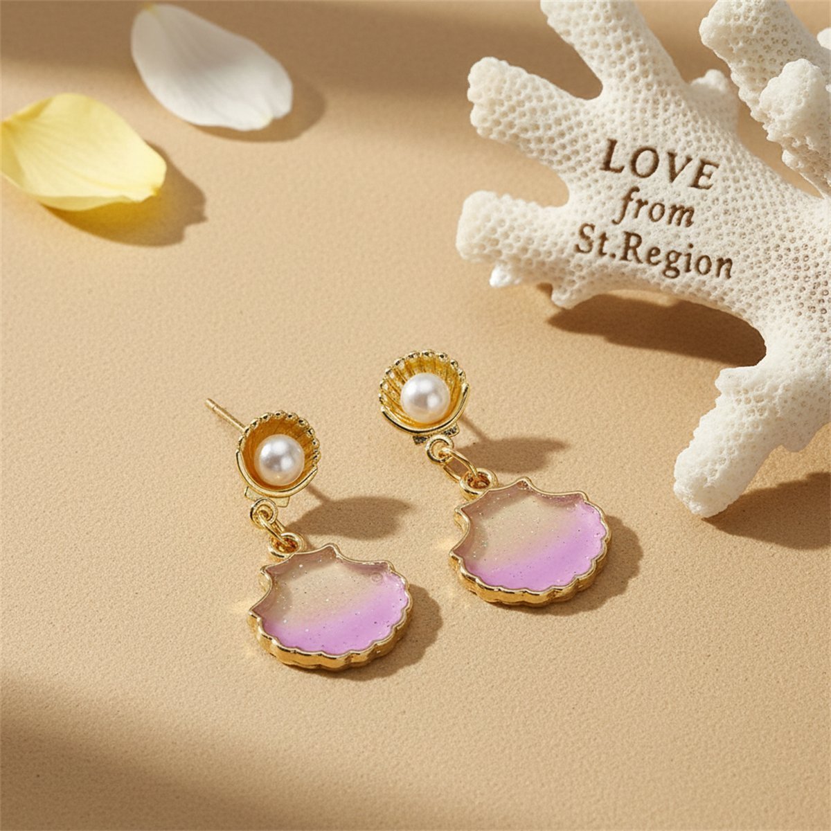 Pearl and Resin 18K Gold-Plated Shell Drop Earrings, gold drop earrings for women, everyday style, lifestyle look