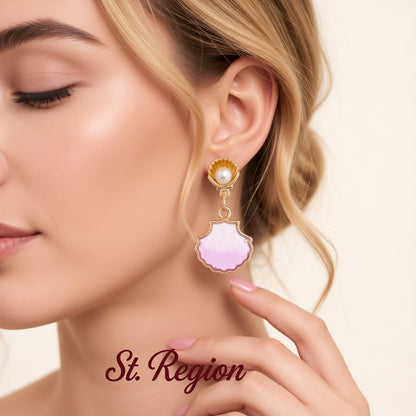 Pearl and Resin 18K Gold-Plated Shell Drop Earrings, gold drop earrings for women, everyday style, styled look