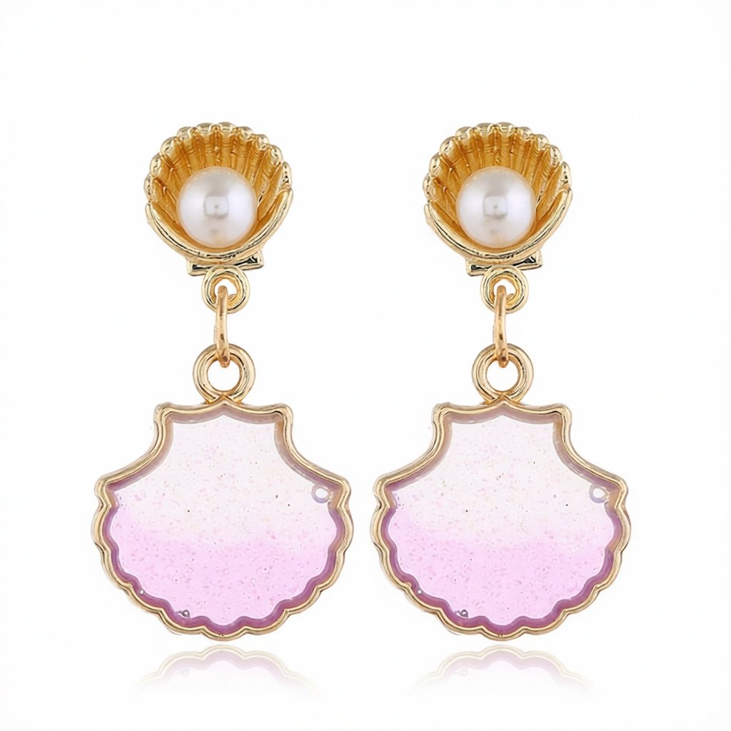 Pearl and Resin 18K Gold-Plated Shell Drop Earrings, gold drop earrings for women, everyday style, side view