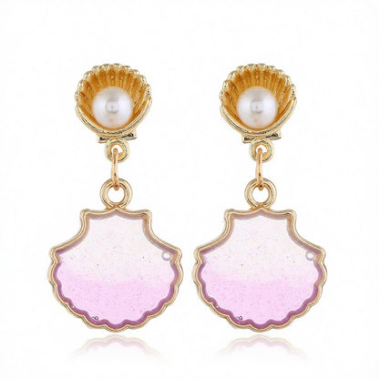Pearl and Resin 18K Gold-Plated Shell Drop Earrings, gold drop earrings for women, everyday style, side view