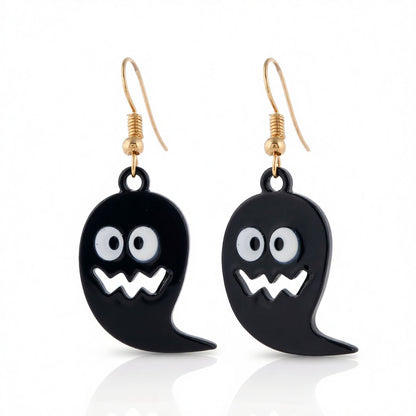 Black and 18K Gold-Plated Ghost Drop Earrings, gold drop earrings for women, vintage-inspired design, side view