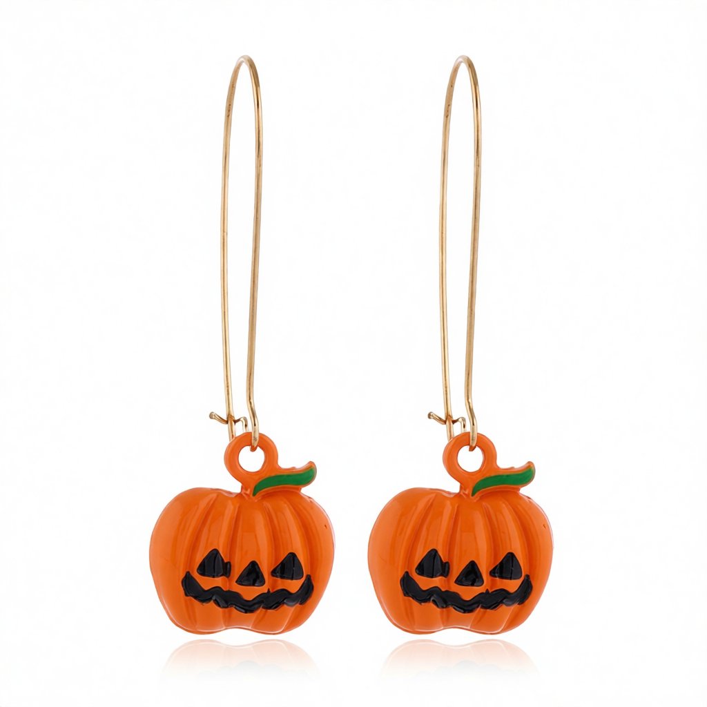 Orange Enamel and 18K Gold-Plated Pumpkin Drop Earrings, gold drop earrings for women, elegant gift for her, side view