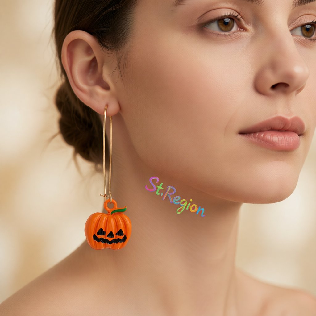 Orange Enamel and 18K Gold-Plated Pumpkin Drop Earrings, gold drop earrings for women, elegant gift for her, styled look