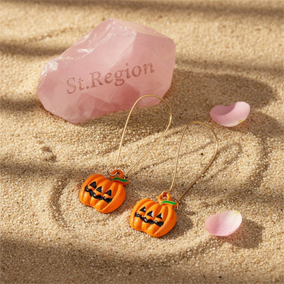 Orange Enamel and 18K Gold-Plated Pumpkin Drop Earrings, gold drop earrings for women, elegant gift for her, detail close-up