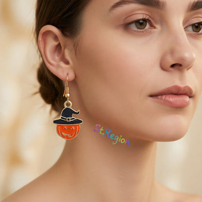 Orange and 18K Gold-Plated Pumpkin Drop Earrings, gold drop earrings for women, dainty minimalist design, styled look