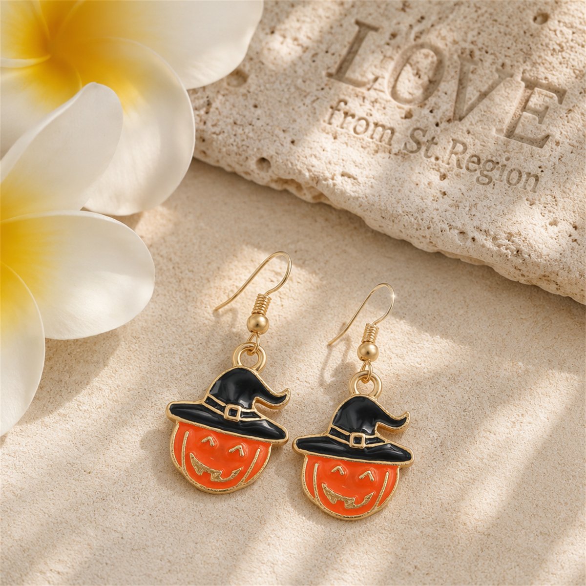 Orange and 18K Gold-Plated Pumpkin Drop Earrings, gold drop earrings for women, dainty minimalist design, lifestyle look