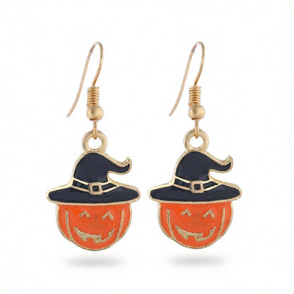 Orange and 18K Gold-Plated Pumpkin Drop Earrings, gold drop earrings for women, dainty minimalist design, side view