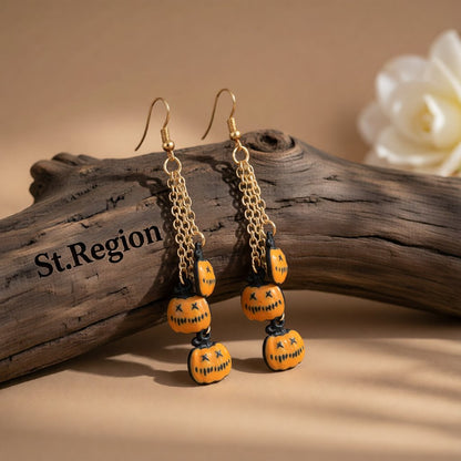 Orange and 18K Gold-Plated Pumpkin Tassel Drop Earrings, gold drop earrings for women, elegant gift for her, front view