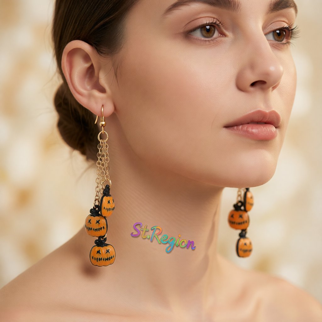Orange and 18K Gold-Plated Pumpkin Tassel Drop Earrings, gold drop earrings for women, elegant gift for her, styled look