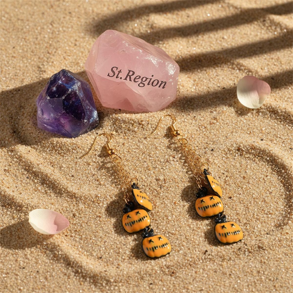 Orange and 18K Gold-Plated Pumpkin Tassel Drop Earrings, gold drop earrings for women, elegant gift for her, detail close-up