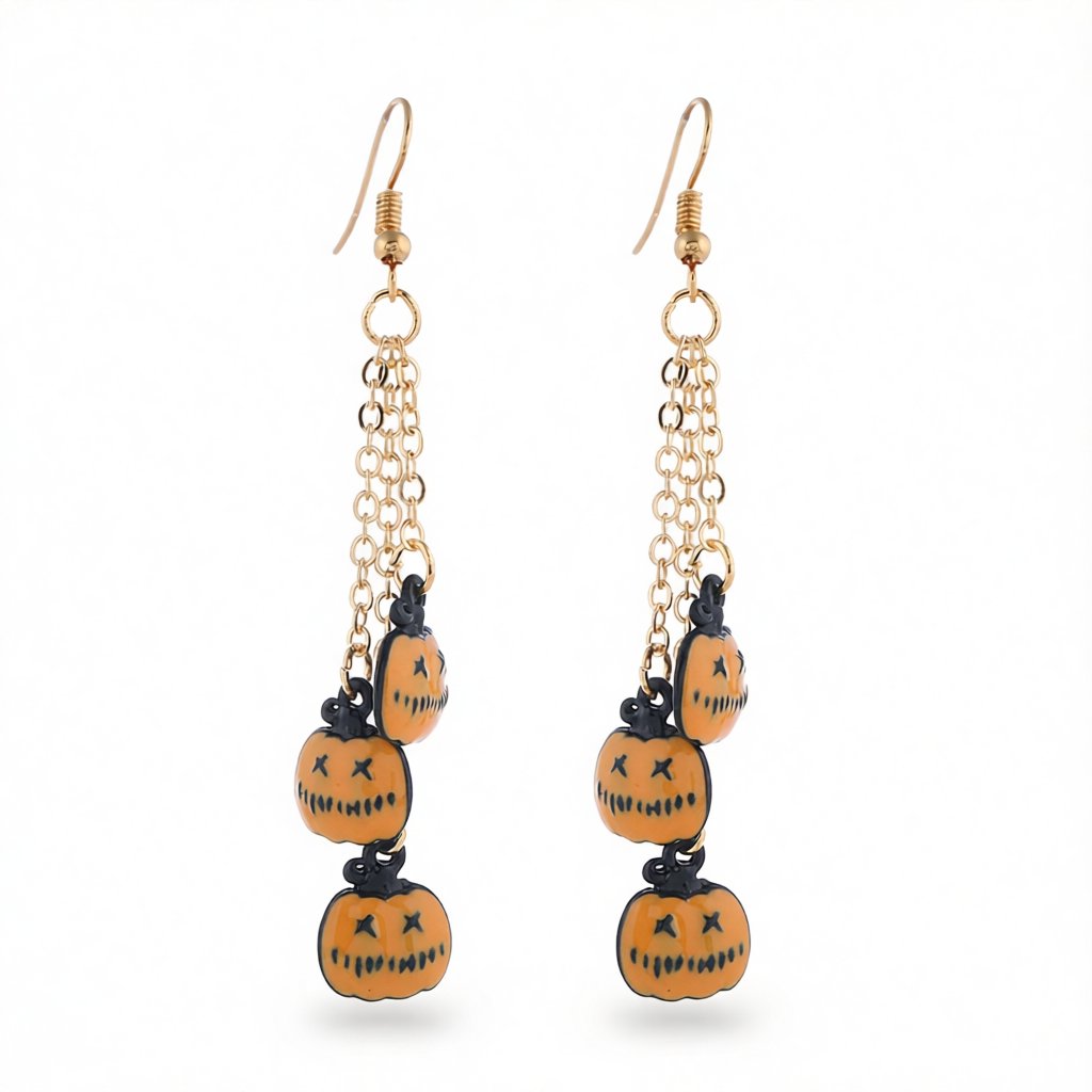 Orange and 18K Gold-Plated Pumpkin Tassel Drop Earrings, gold drop earrings for women, elegant gift for her, side view