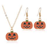 Orange Enamel & 18k Gold-Plated Pumpkin Drop Earrings & Pendant Necklace Set