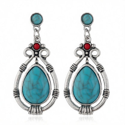 Turquoise and Silver-Plated Teardrop Earrings, silver drop earrings for women, everyday style, side view