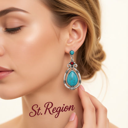 Turquoise and Silver-Plated Teardrop Earrings, silver drop earrings for women, everyday style, styled look