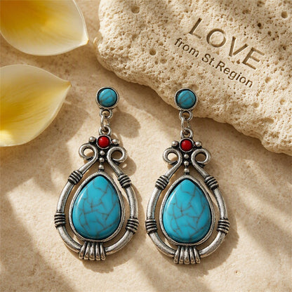 Turquoise and Silver-Plated Teardrop Earrings, silver drop earrings for women, everyday style, lifestyle look