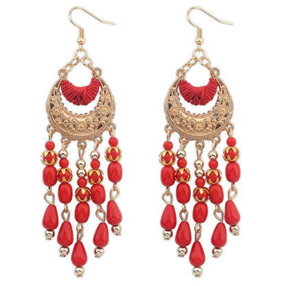 Red Resin and Polyster 18K Gold-Plated Tassel Drop Earrings, gold drop earrings for women, front view