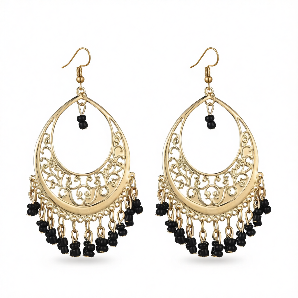 Black Turquoise & 18K Gold-Plated Openwork Drop Earrings