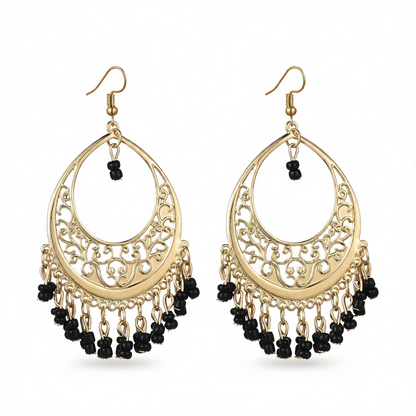 Black Turquoise & 18K Gold-Plated Openwork Drop Earrings