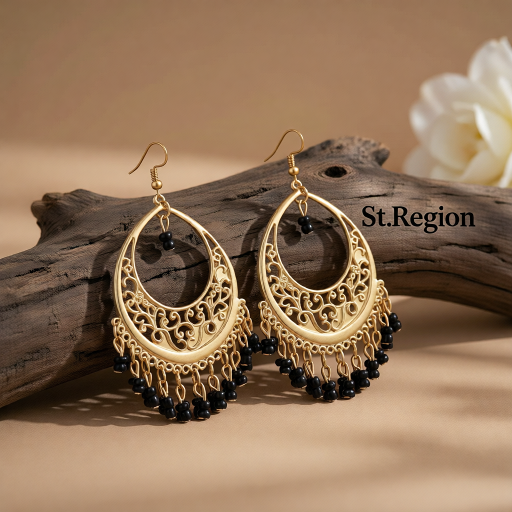 Black Turquoise & 18K Gold-Plated Openwork Drop Earrings