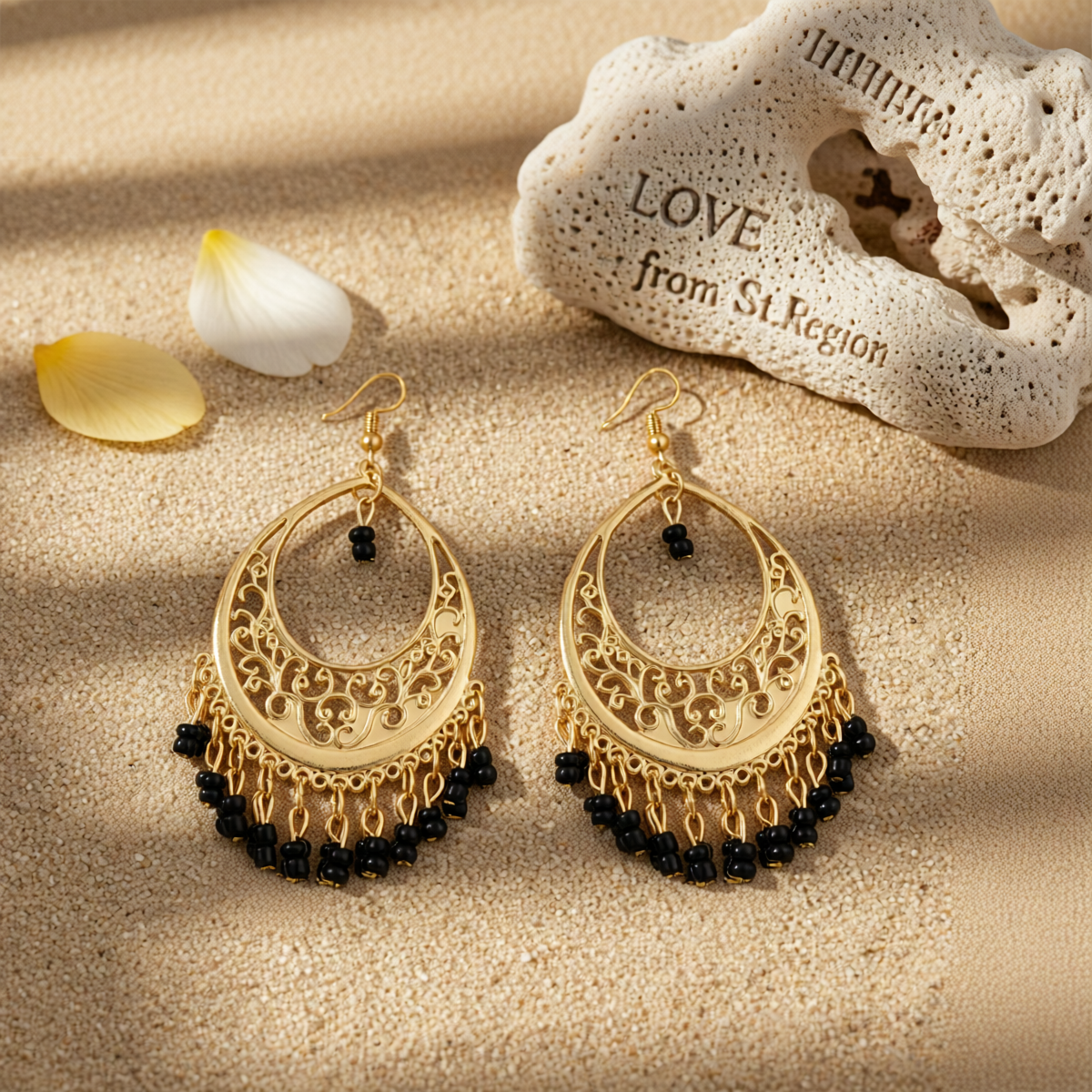 Black Turquoise & 18K Gold-Plated Openwork Drop Earrings