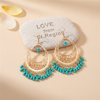 Green Turquoise and 18K Gold-Plated Openwork Drop Earrings, gold drop earrings for women, lifestyle look