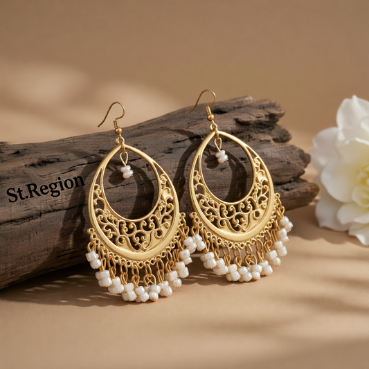 White Turquoise & 18K Gold-Plated Openwork Filigree Drop Earrings