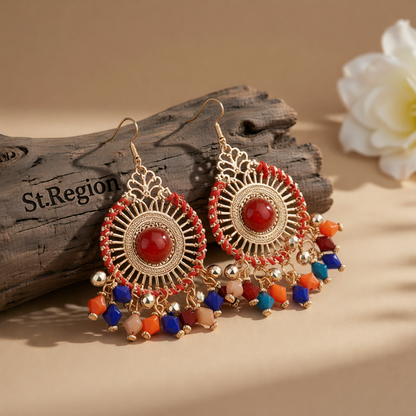 Multicolor Acrylic & Enamel 18K Gold-Plated Openwork Round Drop Earrings