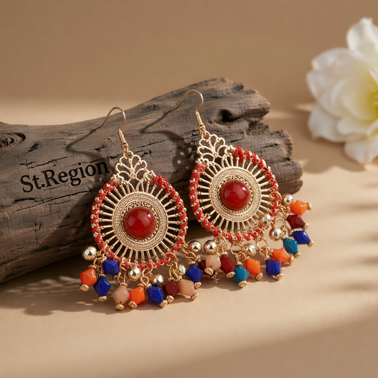 Multicolor Acrylic & Enamel 18K Gold-Plated Openwork Round Drop Earrings