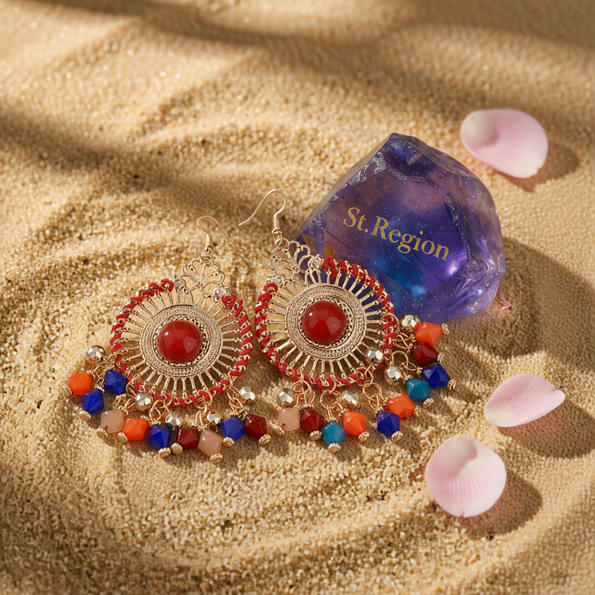 Multicolor Acrylic & Enamel 18K Gold-Plated Openwork Round Drop Earrings