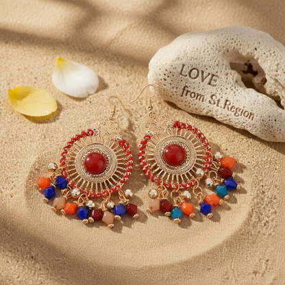 Multicolor Acrylic & Enamel 18K Gold-Plated Openwork Round Drop Earrings