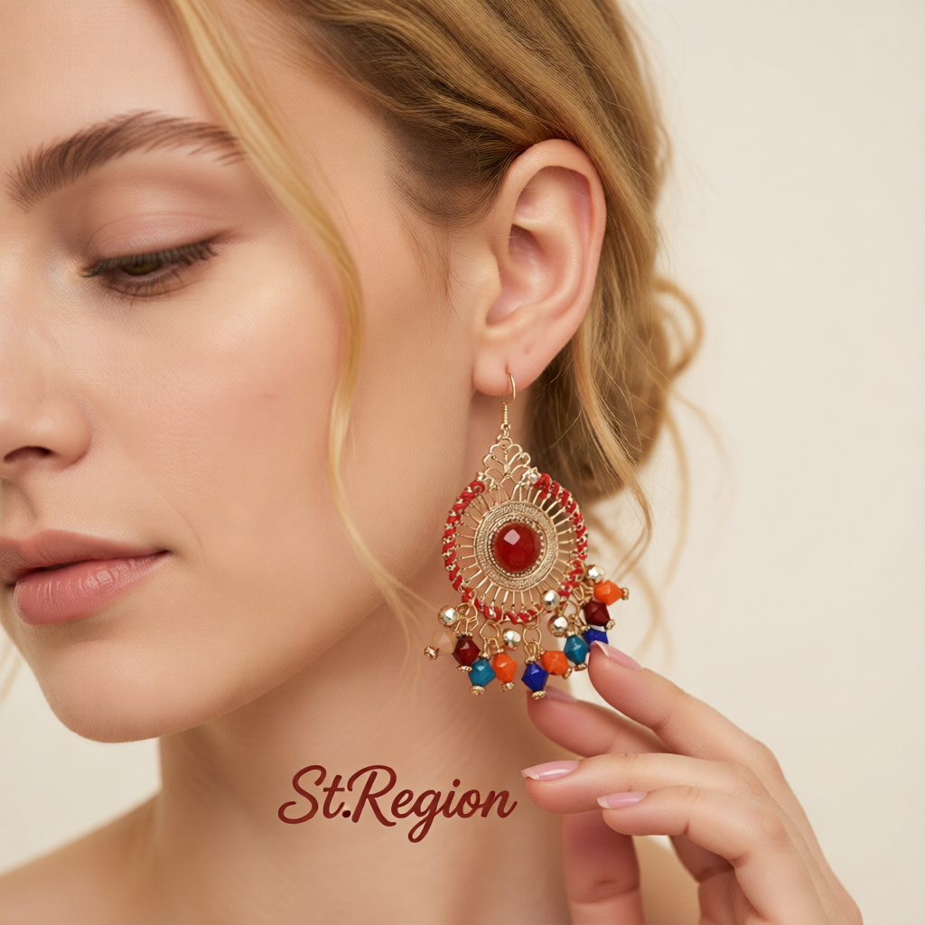 Multicolor Acrylic & Enamel 18K Gold-Plated Openwork Round Drop Earrings