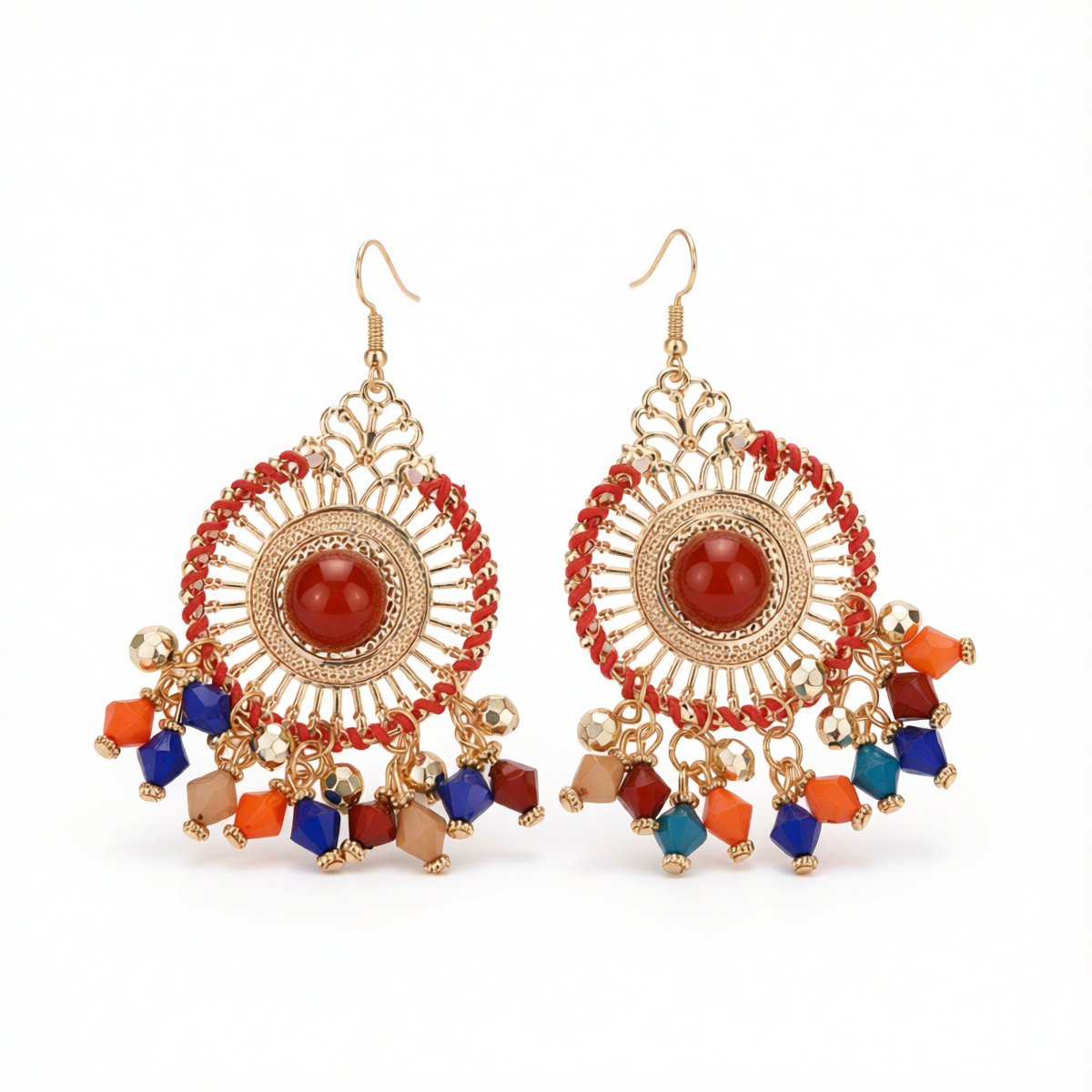 Multicolor Acrylic & Enamel 18K Gold-Plated Openwork Round Drop Earrings
