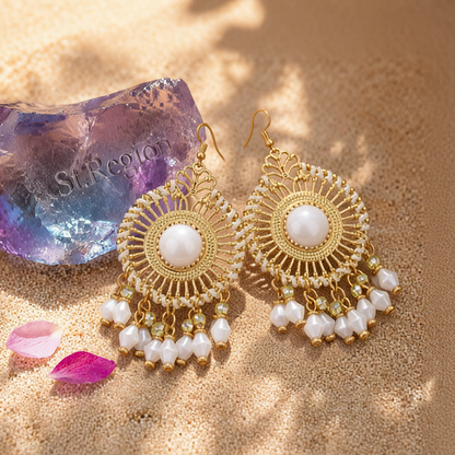 White Acrylic & Enamel 18K Gold-Plated Openwork Round Drop Earrings