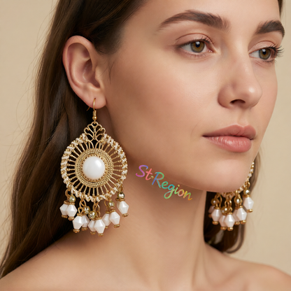 White Acrylic & Enamel 18K Gold-Plated Openwork Round Drop Earrings