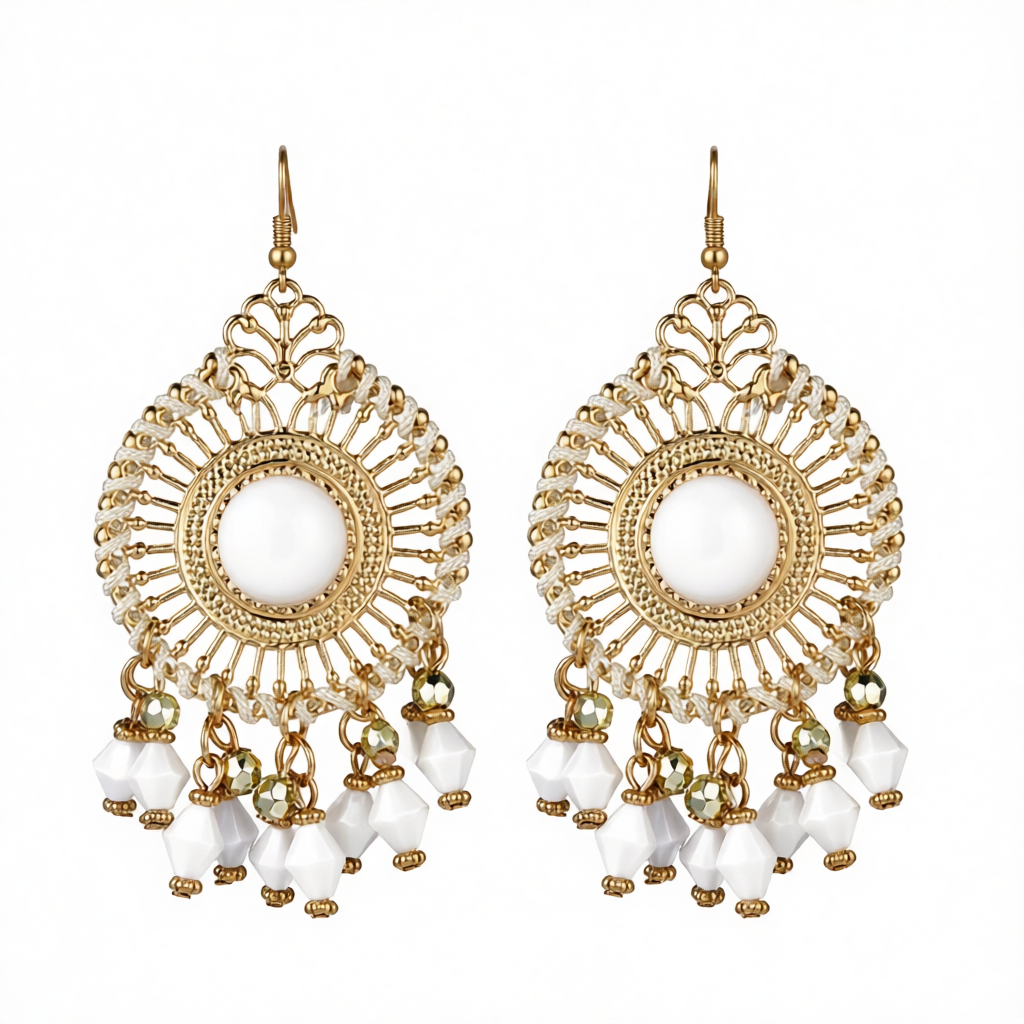 White Acrylic & Enamel 18K Gold-Plated Openwork Round Drop Earrings