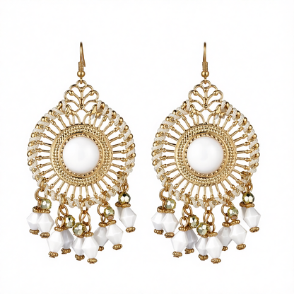 White Acrylic & Enamel 18K Gold-Plated Openwork Round Drop Earrings