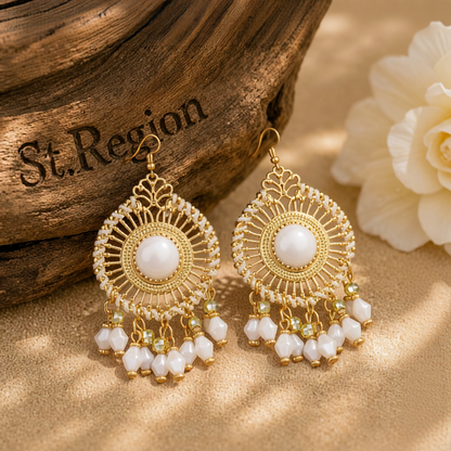 White Acrylic & Enamel 18K Gold-Plated Openwork Round Drop Earrings