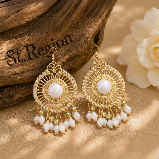 White Acrylic & Enamel 18K Gold-Plated Openwork Round Drop Earrings
