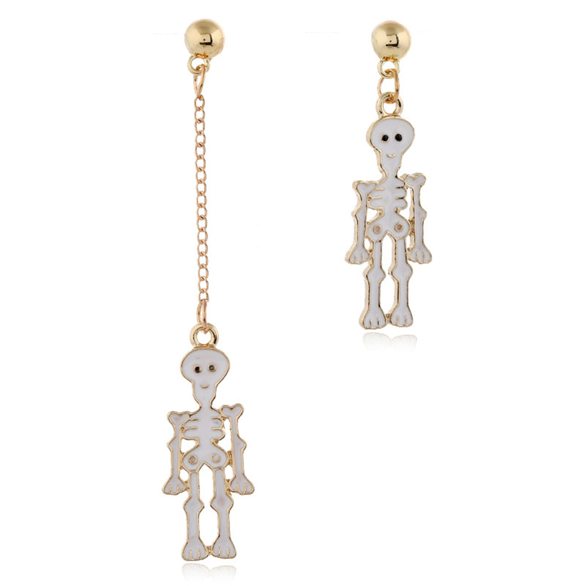 White Enamel & 18K Gold-Plated Skeleton Mismatching Drop Earrings