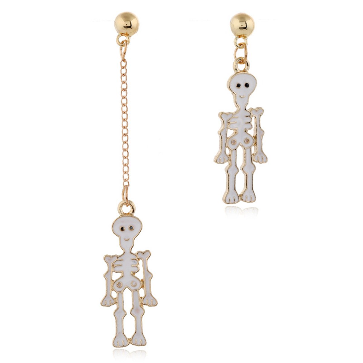 White Enamel and 18K Gold-Plated Skeleton Mismatching Drop Earrings, gold drop earrings for women, side view
