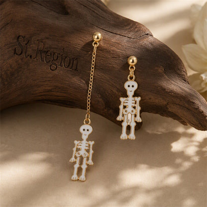 White Enamel and 18K Gold-Plated Skeleton Mismatching Drop Earrings, gold drop earrings for women, front view