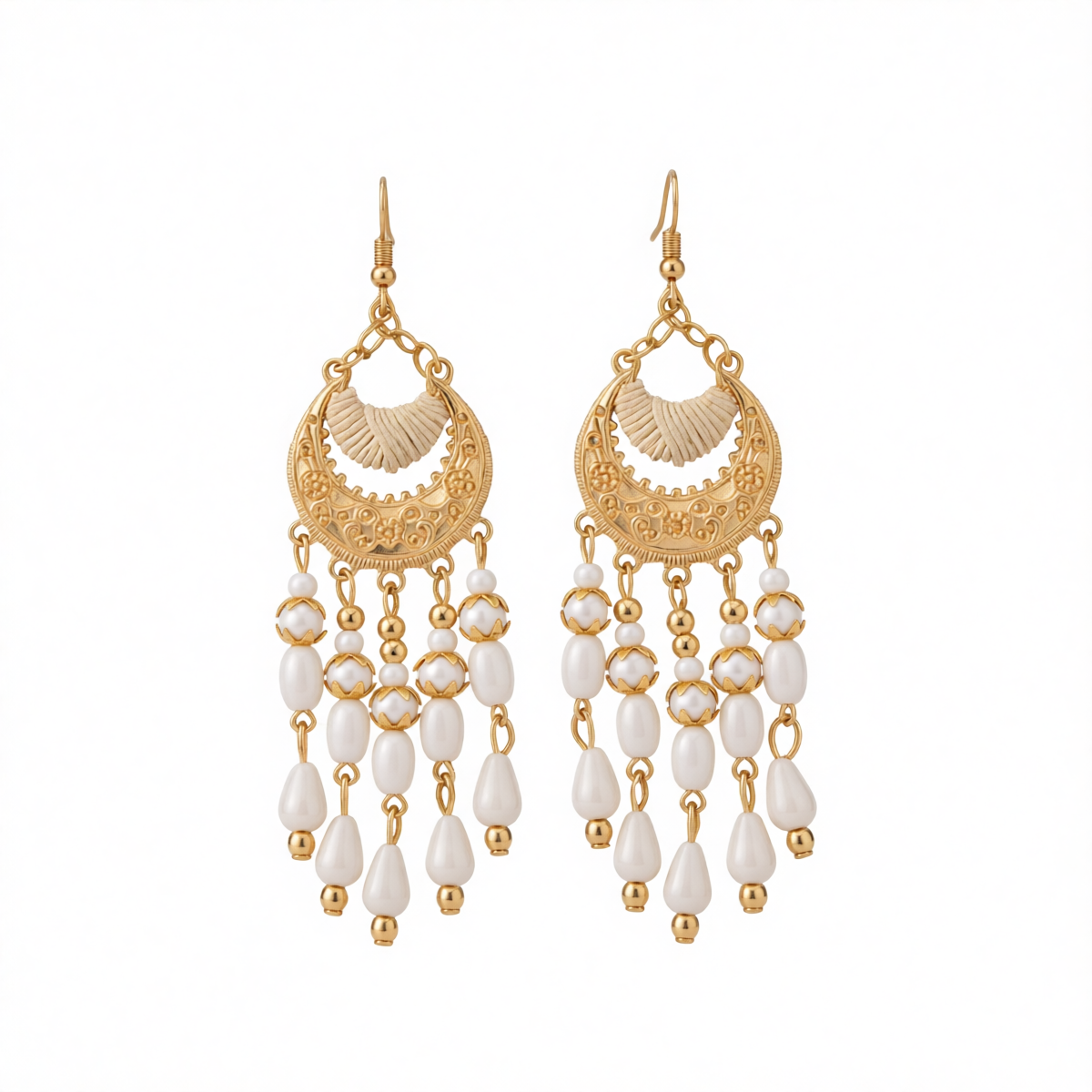 White Resin & Polyster 18K Gold-Plated Tassel Drop Earrings