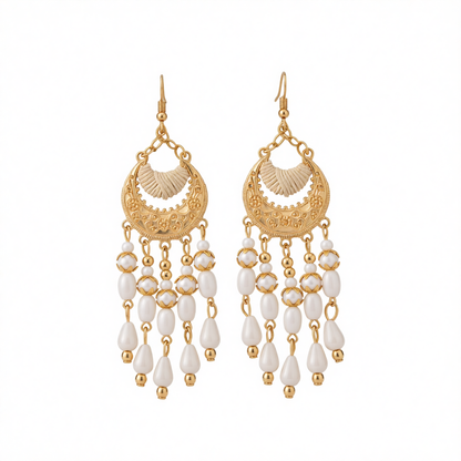White Resin & Polyster 18K Gold-Plated Tassel Drop Earrings