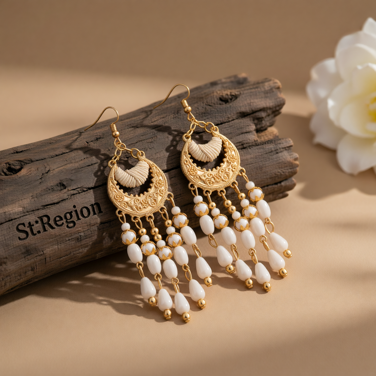 White Resin & Polyster 18K Gold-Plated Tassel Drop Earrings